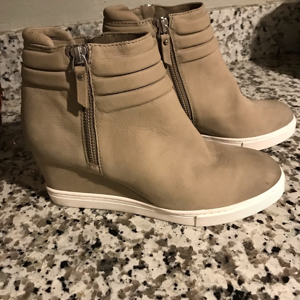 Línea Paolo platform cream/grey leather shoes